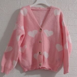 Pink Heart Patterned Women's Sweater
